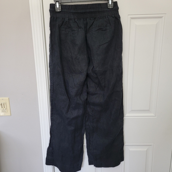 QUINCE 100% European Linen Wide Leg Pants Black Elastic Waist Drawstring Small - Picture 6 of 12